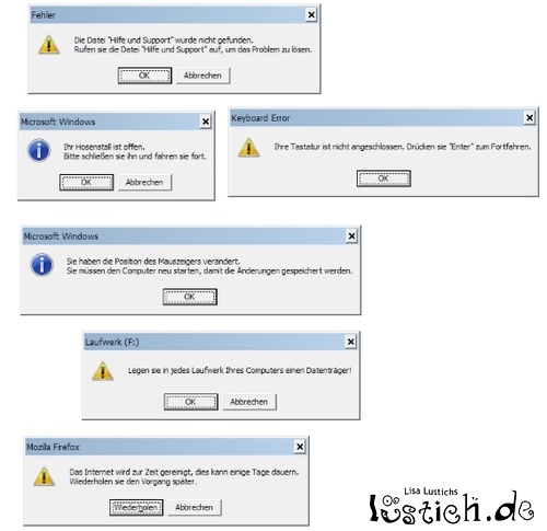 Lustiche Fehlermeldungen Lustiche Fehlermeldungen