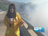 Reporterin nass gemacht